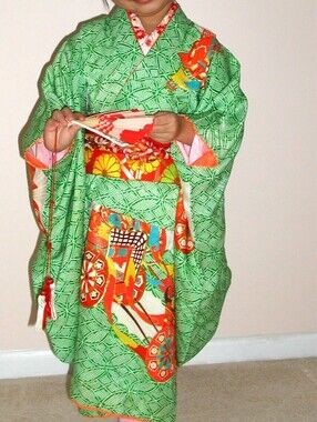 Children's Green Floral Vintage Kimono Set